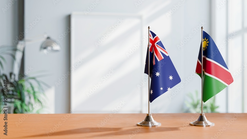 Wall mural FLAGS OF AUSTRALIA AND NAMIBIA  ON TABLE