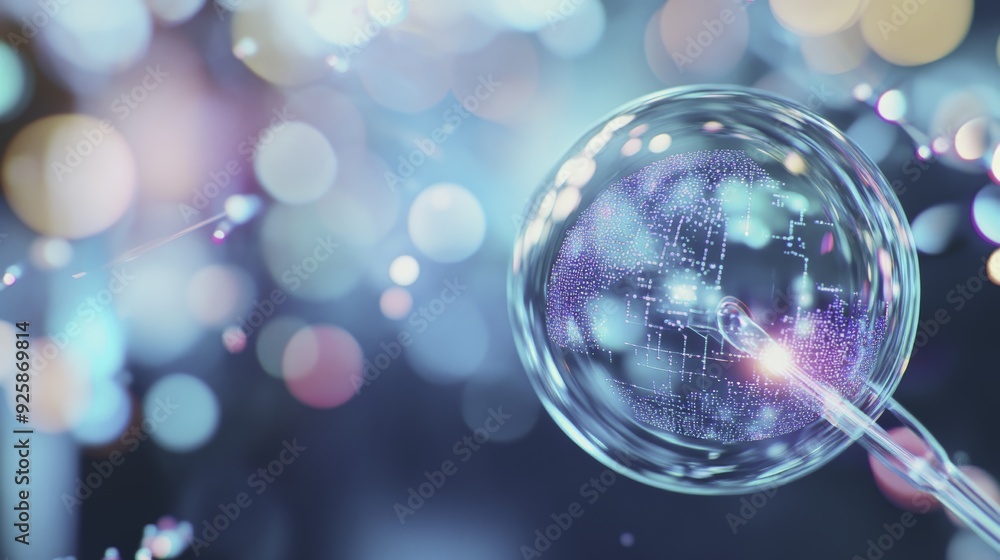 Poster abstract digital globe in a bubble with bokeh lights