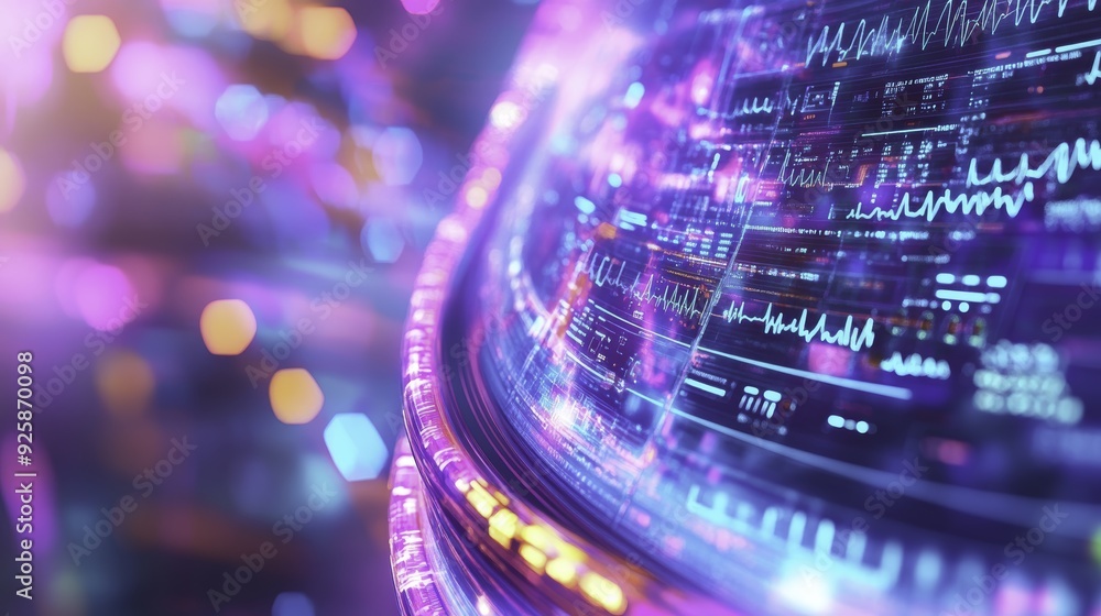 Aufkleber abstract digital interface with neon lights and data