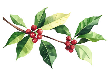 A branch with green leaves and red berries