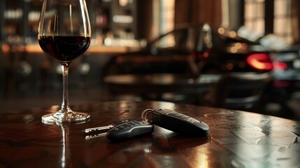 Luxury Car Keys and Wine Glass in Upscale Setting