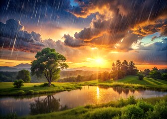 Obraz premium Amazing natural scenery rainy season waterfall wallpaper