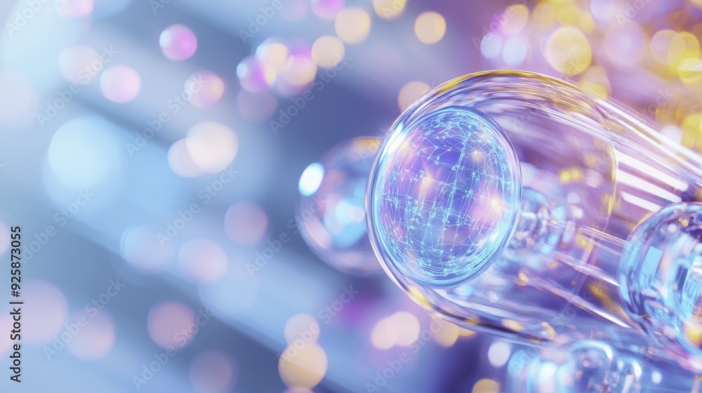 Poster abstract sphere with network pattern in blue and purple