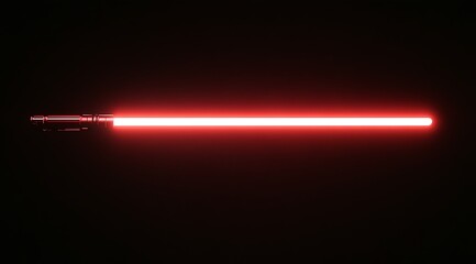 A red lightsaber with a silver on a dark background.	