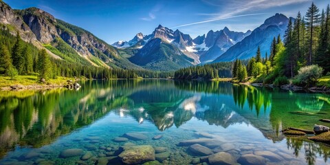Serene lake nestled in the majestic mountains, mountains, lake, serene, nature, landscape, tranquil, scenic, water