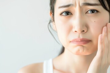 Obraz premium 歯とお肌の悩みがある日本人女性（皮膚科・美容皮膚科・美容整形・ニキビ・虫歯）