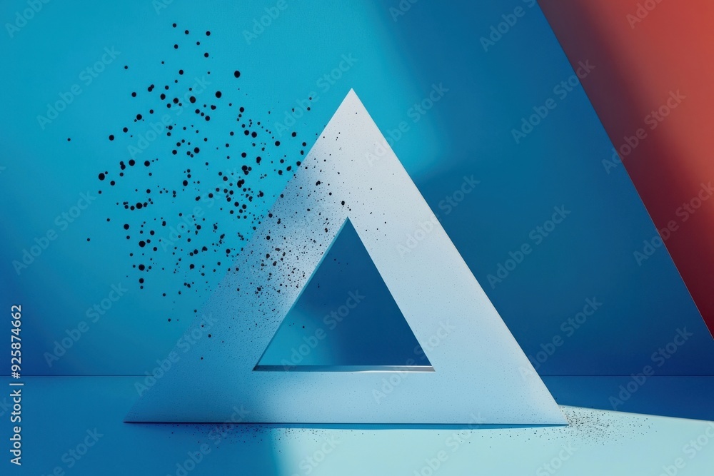 Poster image of interactive shapes next to a triangular design on a blue background