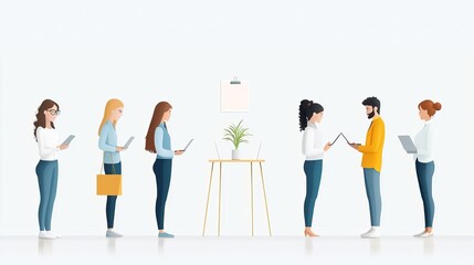 Obraz premium A diverse group of candidates attending a career fair hosted by a company committed to equity