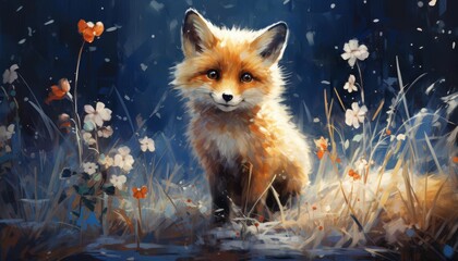A curious fox exploring a snowy field in an illustration