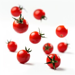 Falling tomato isolated on white background, full depth of field 