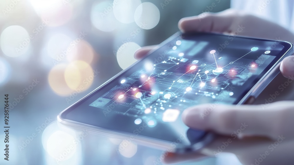 Poster digital network connection on tablet screen