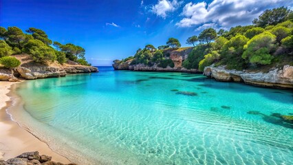 Obraz premium Beautiful sandy beach with crystal clear turquoise waters in Cala Santanyi, Mallorca, beach, Cala Santanyi