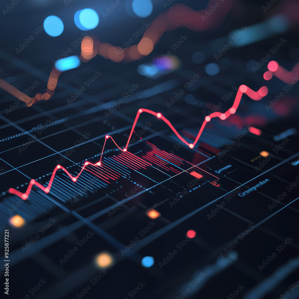 Poster dynamic financial chart displaying upward trends and data analysis, conveyingsense of growth and opp