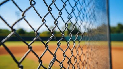 Obraz premium Baseball Field Fence. Background of Softball/Baseball Field with Metal Wire Fence