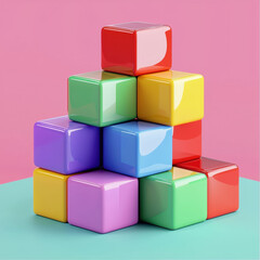 Colorful building blocks createplayful and cheerful atmosphere.shiny surfaces reflect light, enhancingvibrant colors.