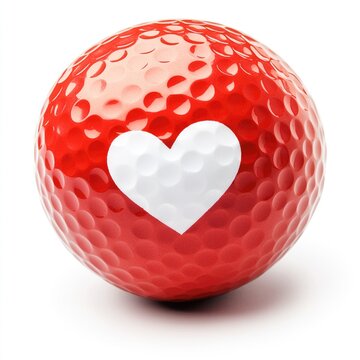 Golf Heart. Red Golf Ball with White Heart Symbol for Love Theme