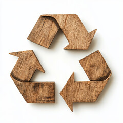 wooden recycle symbol on white background	