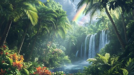 Obraz premium tropical background with waterfall