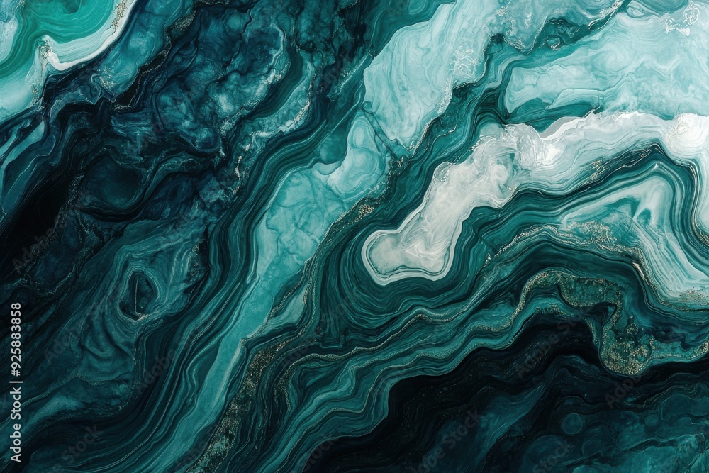 Poster image of a blue void featuring a flowing green pattern as background