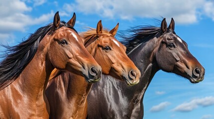 Obraz premium Three Horses Against Blue Sky