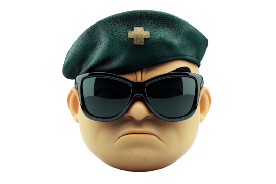 a cartoon face with sunglasses and a green hat