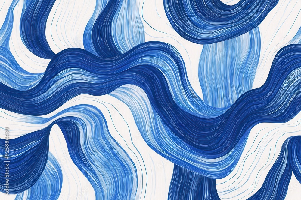Poster bold brush and marker strokes form a fluid abstract design of wavy blue geometric patterns perfect f