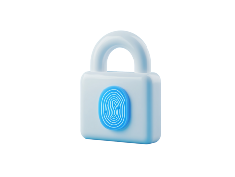 a white lock with a blue fingerprint
