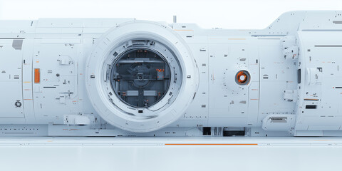 Scifi cyber space age material multifunctional background wall . Wide format panel design. white galaxy light. space travel. sci-fi hand edited generative AI. 
