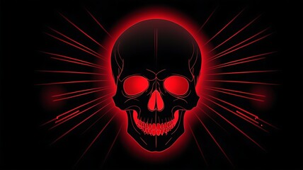 Black skull outlined with red glow on a dark background. Suitable for Halloween or horrorthemed designs and spooky presentations.