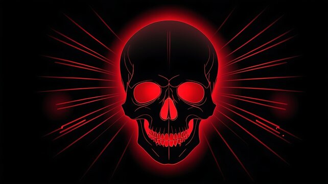 Black skull outlined with red glow on a dark background. Suitable for Halloween or horrorthemed designs and spooky presentations.