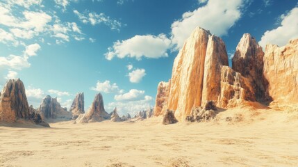 Surreal Abstract Desert Landscape with Intriguing Rock Formations - 3D Illustration