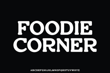 Obraz premium Friendly rounded slab serif alphabet display font vector. Foodie corner typeface