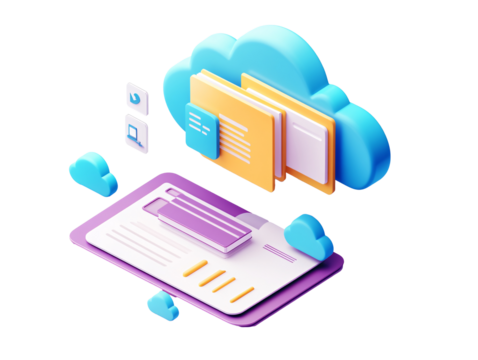 a computer screen with a cloud and folders