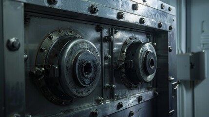 Close-up of industrial machinery with metal components and bolts, showcasing engineering precision and mechanical technology.