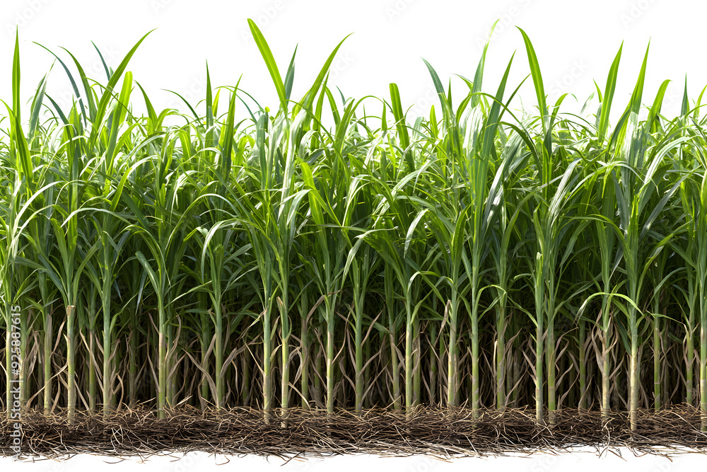 Sticker sugar cane plantation isolated on transparent background ,