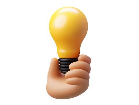 a cartoon hand holding a light bulb