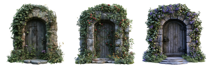 Mysterious door set isolated on transparent background ideal for fantasy or adventure themes