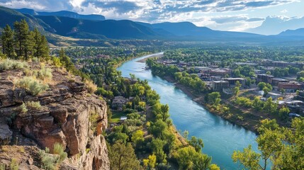 Durango Colorado City Panorama - Scenic Landscape View of Animas River