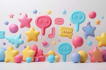 Playful pastel shapes and speech bubbles in 3D design Background