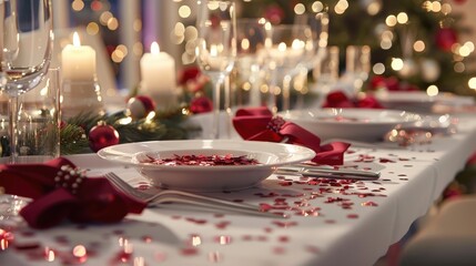 Create a festive holiday party table with confetti and decorations, making the gathering feel extra special.