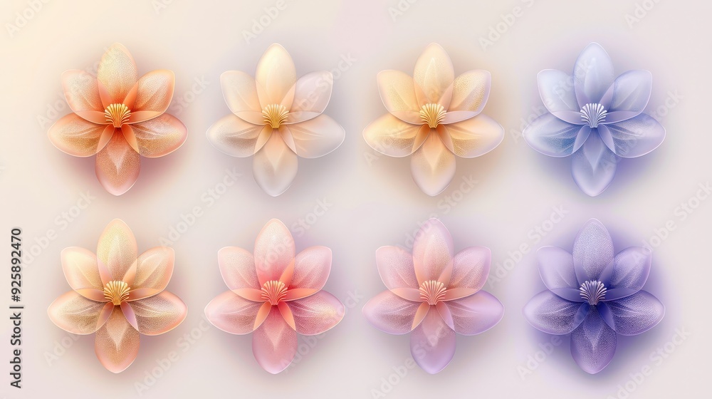 Poster create a flower icon with a gradient effect that shifts from light to dark hues. ensure the petals h