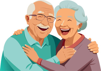 Happy senior couple embracing and laughing together