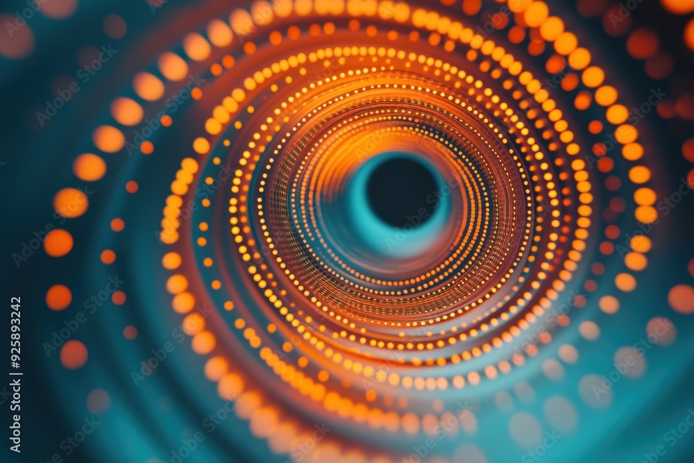 Poster image featuring rotating orange circles and dots against a cyan background