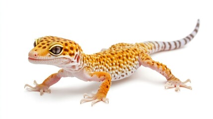 Naklejka premium Leopard Scratch. Gecko Shedding Skin and Eating, Showing Fat Tail and Sharp Claws