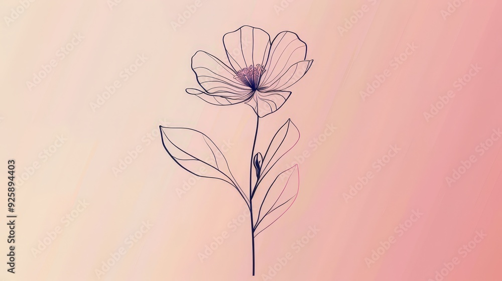 Poster create a minimalist flower icon with a single line drawing, capturing the essence of the shape and f