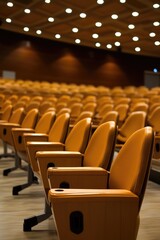 Fototapeta premium Conference Facility. Spacious Meeting Room with Rows of Seats for Academic Audience