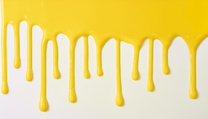 黄色 イエロー ペンキ 滴 下塗り 壁 白い背景 アート デザイン 流れる 動き テクスチャー コントラスト 色彩 鮮やかな 液体 インテリア装飾 クリエイティブ 写真撮影 パターン