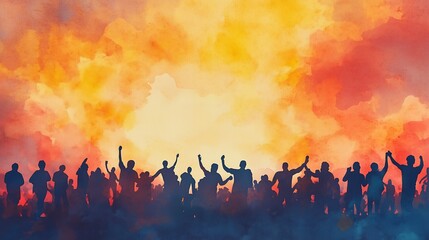 Fototapeta premium sillhouette peoples at concert watercolor style