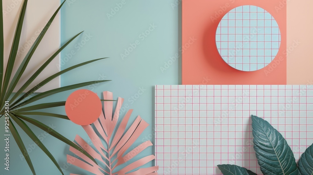 Poster create a product background featuring a modern, abstract grid pattern.