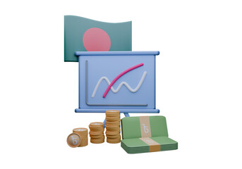 3D render illustration of Bangladesh flag and currency called Taka